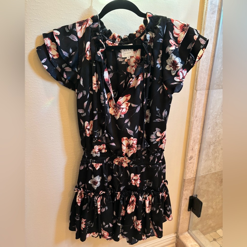 Misa Los Angeles Black Floral Mini Dress - Pink & White Flowers